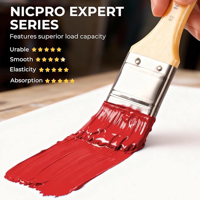 Nicpro 26pcs Paint Brush Set, Professional Paintbrushes with Palette Knife and Cloth Roll, Artist Paint Brushes for Acrylic Painting, Oil, Watercolor & Gouache, Adults Art Painting Tools Supplies