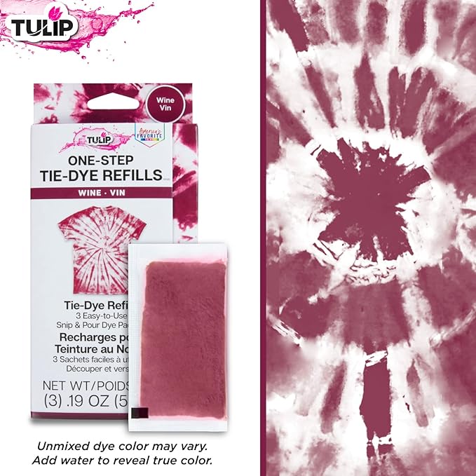 Tulip One-Step Tie-Dye Kit , 3 Fabric Dye Refill Packs, Packs, Wine