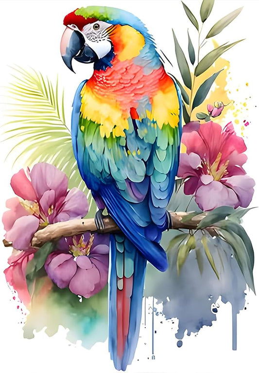 SENQAO Parrot Diamond Painting Kits for Adults Beginners, Full Round Drill Gem Birds Flowers Diamond Art Kits, DIY 5D Parrot Diamond Painting Diamond Art Kits Picture for Home Wall Decor 30x40cm