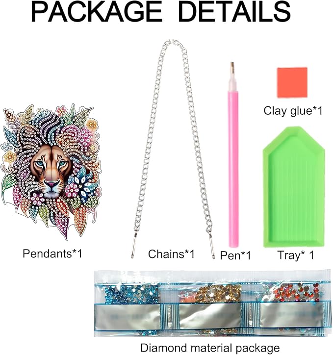 Lion Diamond Painting Hanging Pendant Kit, DIY Crystal Acrylic Sun Catcher Diamond Art for Adults, 5D Special Shaped Rhinestone Ornament for Window, Wall or Garden Decoration, Handmade Animal Gift