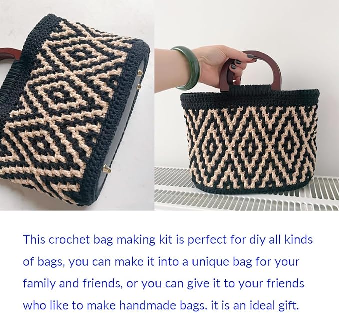 4 Pcs Leather Crochet Bag Bases, 8 Pcs D Shape Purse Handles with 2 Size Crochet Hooks for DIY Bags Craft Making