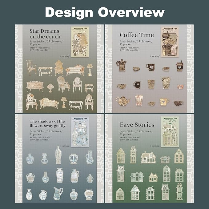Vintage House & Tableware Laser Cut Ephemera Sticker Set – 120pcs Houses Chairs Sofas Teapots Cups for Scrapbooks Journals Cardmaking DIY Crafts Decor