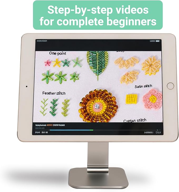 bonroy bead embroidery kit for adults beginners, learn to embroider 26 stitches, stitches kit, bead embroidery kit, beginner embroidery practice with step-by-step guide & video
