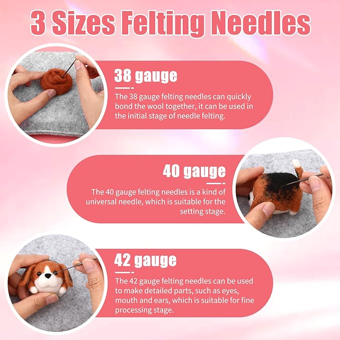 UOOU Felting Kit, 61 Pcs Felting Kits for Beginners Adult with Felting Needles, Wool Roving, Felting Pad, Instruction Manual, Needle Felting Kit for Felted Dog Needle Felting Supplies