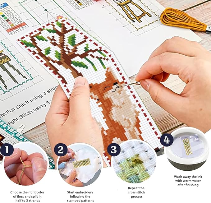 ACRNIGHEET 6 PCS Cross Stitch Bookmark Kit Animals Patterns DIY Stamped Embroidery Bookmark Kit DIY Bookmarks Crossstitch Kits Adul Stamped Embroidery Bookmarks with Instructions 11CT