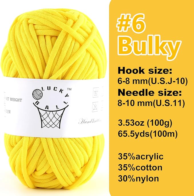 100g Yarn for Crocheting and Knitting,66yds/60m Cotton Yarn for Beginners,Cotton-Nylon Acrylic Blend Yarn for Beginners Crochet Kit Making(Lemon)