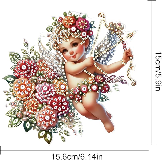 AiYuanzsh DIY 5D Diamond Art Painting Pendant Kit Flower Cupid Special Shape Rhinestone Diamond Art Crafts Wall Hanging Art Door Window Home Decoration Pendant Ornament Valentine's Day Gift