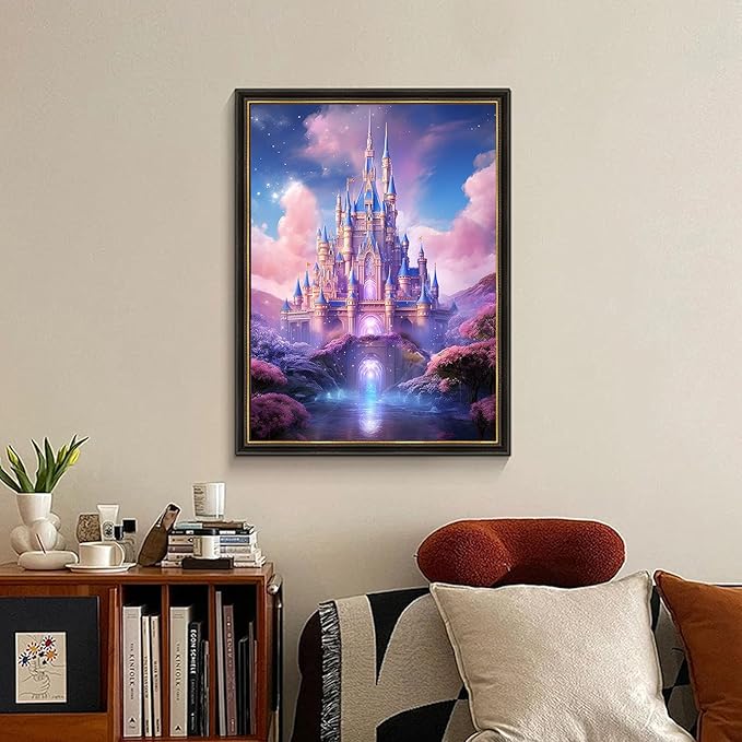 Fountor Diamond Art Kits for Adults Beginners, DIY Castle Diamond Painting Kits Cartoon for Adults, Cartoon Castle Gem Art Kits for Gift Home Wall Decor 12x16 inch