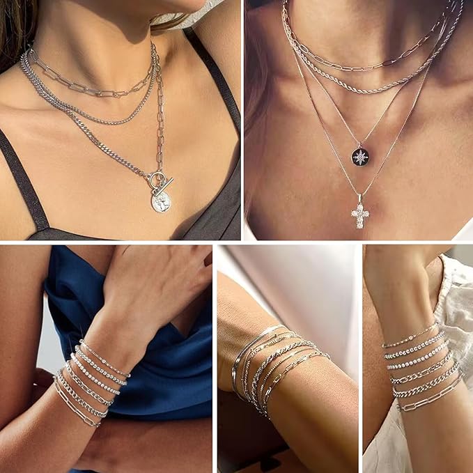 Stainless Steel Necklace Chain for Jewelry Making, 42.6 Feet 6 Roll Silver Necklace Jewelry Chains for DIY Necklaces Bracelets Keychain Craft Making Supplies with Jump Rings Lobster Clasp Connector