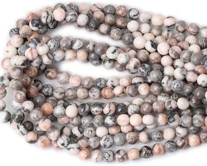 cheavian 45pcs 8mm natural pink zebra jasper round loose beads for jewelry making diy handmade 1 strand 15"