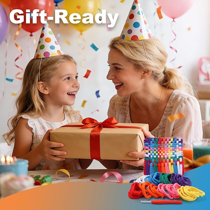 DDAI Weaving Loom Craft Kit for Kids Ages 6–12, Knitting Potholder & Woven Crafts Set with Colorful Loops and Crochet Hooks, Hands-On Creative Activity for Girls and Adults, Birthday or Holiday Gift