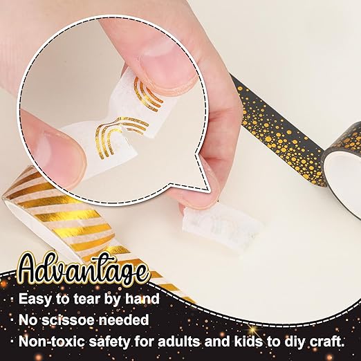 Whaline 12 Rolls Gold Foil Pattern Washi Tape Heart Dot Stripe Rainbow Masking Tape Set Decorative Wrapping Paper Tapes for Scrapbook Journal DIY Art Crafts