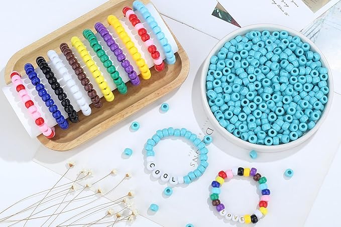 1000Pcs Turquoise Pony Beads 6x9mm Perler Bulk Crafts Teal Beads for Keychain Bracelets, Kandi Bead Kit, Light Blue Pony Plastic Hair Bead for Braids Necklace Jewelry Making(Turquoise)