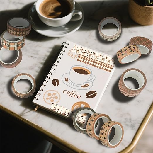 12 Rolls Martini Washi Tape, Vintage Brown Checkered Bow Masking Tape, Martini Coffee Decorative Sticker for Birthday Party Afternoon Tea Holiday Scrapbook Journal DIY Craft Gift Wraps 16.4FT