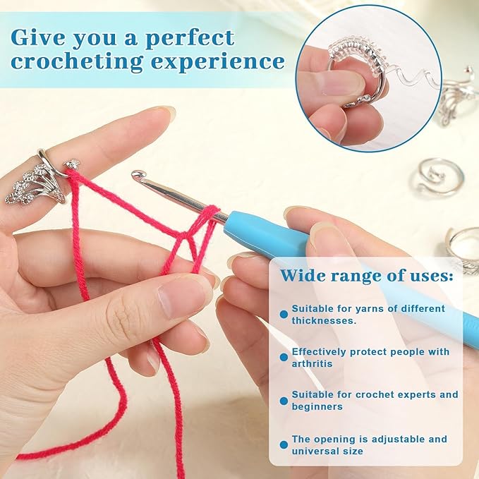 8 Pcs Crochet Ring, Adjustable Crochet Ring for Finger, Tension Rings Cat Yarn Guide Yarn Knitting Thimble, Faster Knitting Crocheting Accessories for Mother Grandma
