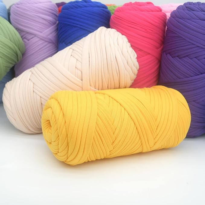 Tshirt Yarn for Crocheting,Dark Khaki T Shirt Chunky Elastic Fabric Thick T-Shirt Crochet Yarn for Beginners Crocheting Hand Knitting Bag/Basket/Coasters/DIY Crafts/Home Decor 200G(Dark Khaki
