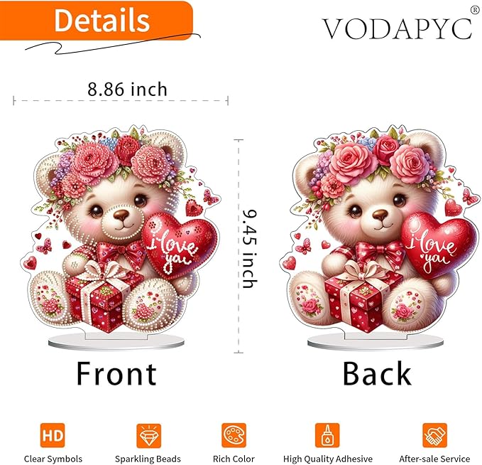 VODAPYC Mother's Day Diamond Art Tabletop Painting Kit, DIY Stand Up Double Sided Special Shaped Diamond Painting Desktop Ornament(Little Bear of Love)