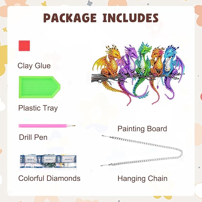 MAXBYE Diamond Art Kits Hanging Colorful Dragon Pendant, DIY 5D Special Shaped Diamond Painting Craft Gem Art Rhinestone for Adults and Home Window Door Decor 8×8 Inch