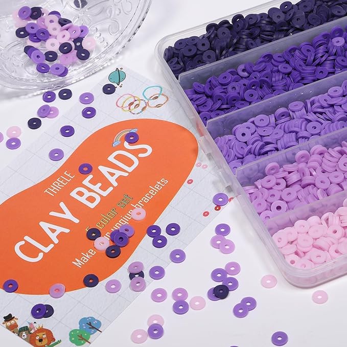 3500pcs Purple Clay Beads for Bracelets Making 6mm Heishi Beads Polymer Flat Round Disc Clay for Jewelry Making Purple Bead Crafts
