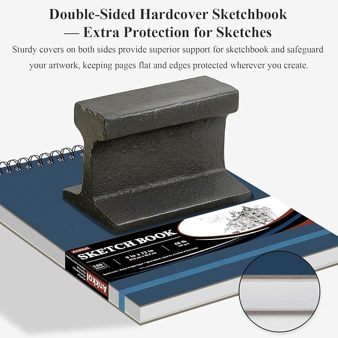 9" x 12" Sketch Book, Hardcover Sketchbook, Top Spiral Bound Sketch Pad, 100 Sheets (68lb/100gsm) Drawing Paper Pad, Art Supplies for Adults for Kids Drawing Notebook.