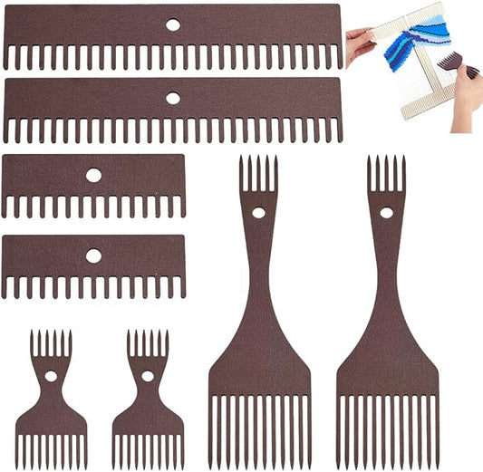 AHANDMAKER 8-Piece Wooden Weaving Loom Comb Kit for Blanket Making, Natural Wood Tapestry Beater Comb for Knitting Handcraft Tapestry Rug Christmas Home Decoration, Coconut Brown