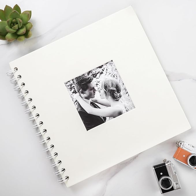 Scrapbook 8 x 8 Inch DIY Square Photo Window + 3 Corner Stickers, Photo Album Hardcover Kraft Paper Cream 20 Sheets/ 40 Pages