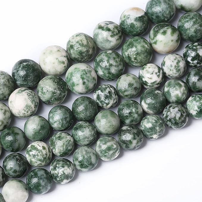 32pcs 12mm Natural Green Spot Stone Stone Beads for Jewelry Making Loose Spacer Round Beads DIY Bracelets Necklaces 15" (12mm, Green Spot Stone)