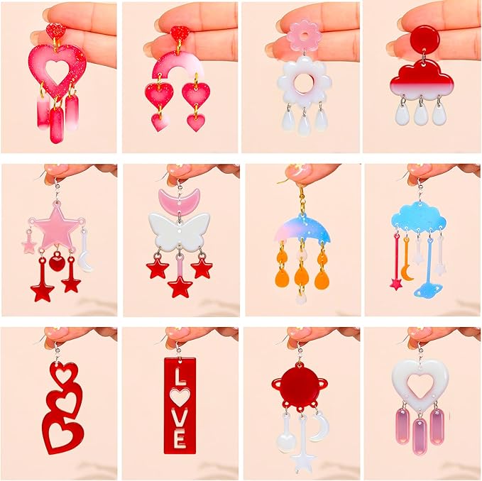 4 Pack Heart Resin Earring Mold Love Heart Star Shape Earring Silicone Molds for Mother's Day UV Casting Epoxy Silicone Molds Jewelry Earring Making Kit with 200 Earring Hook for DIY Crafts Keychains