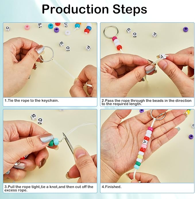 BEEFLYING 750 Pcs DIY Bead Keychain Kit Key Chain Making Crafts Letter Beads Strings Adjustable Alphabet Key Ring Jewelry Backpack Accessories Holiday Party Festival Favor Gift (Blue)