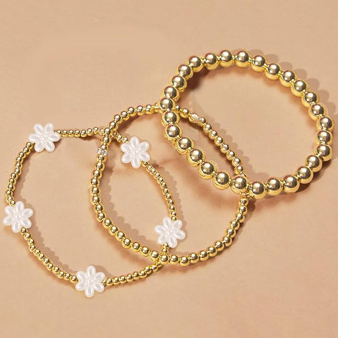 1740 Pcs Gold Beads for Jewelry Making Pearl Flower Beads for Bracelet Making Kit Mixed Sizes Gold Bracelet Spacer Bead Charms Necklace Earrings DIY Craft for Women Adult Small Bead for Crafts