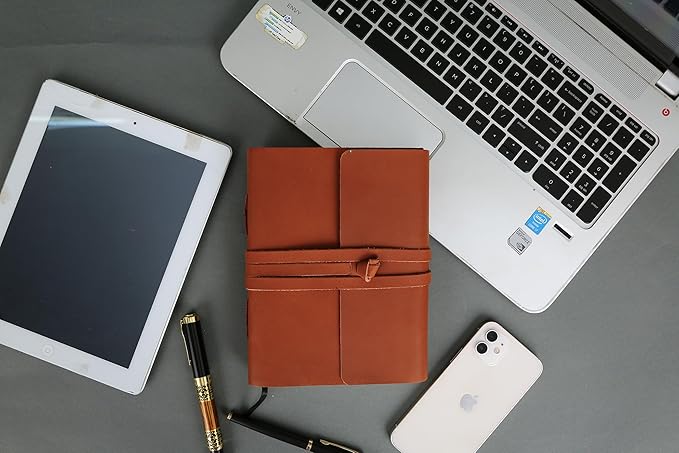 KomalC Handmade Leather Journal | Writing Notebook Diary | Bound Daily Notepad For Men & Women Unlined Paper Medium, Writing Pad for Artist, Sketch