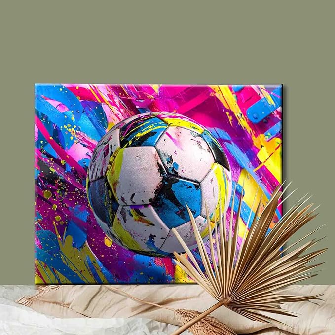 Aihonmin DIY Paint by Numbers,Colorful Soccer,Canvas Oil Painting Kit for Kids and Adults,Drawing Paintwork Acrylic Pigment,for Boys Room Decor Sports Decor for Boys Bedroom(Frameless)