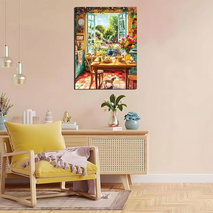 EIBEILI Adult Diamond Painting Set - Cozy Kitchen and Garden View Diamond Painting Set, 5D Diamond Painting, DIY Full Diamond Painting Gemstone Craft 11.8x15.7 inches