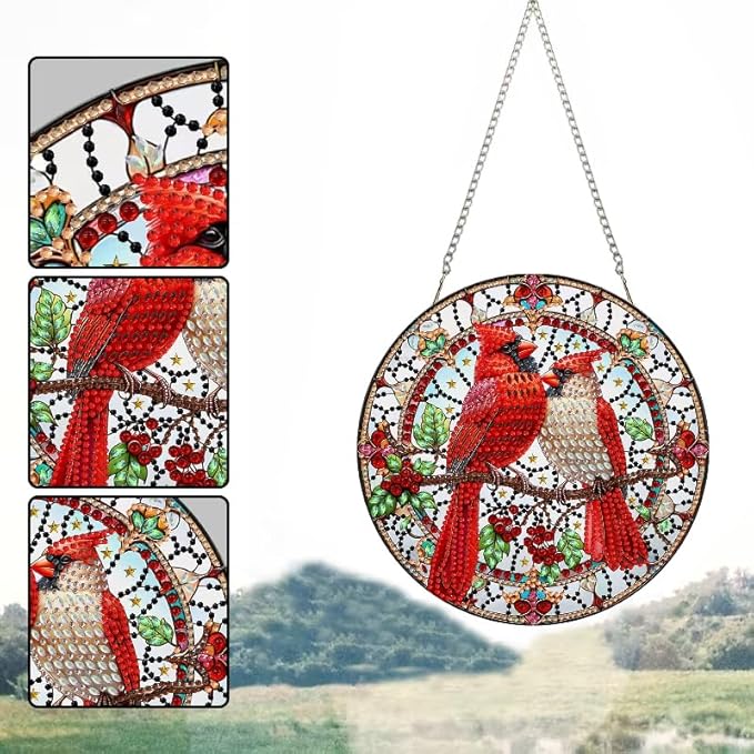 STGLCR Diamond Painting Cardinal Ornament 5D Bird Wreath DIY Diamond Art Animal Handmade Pendant Mosaic Making Kits by Number Kits Home Decoration Pendant Single Sided Spot Drill Double Sided Pattern