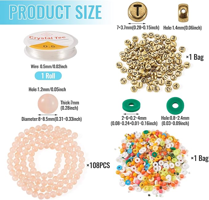 Spritewelry Friendship Bracelet Making Kit with Glass Seed Beads 8mm Pink Clay Beads Bracelet Making Kit for Adults Letter Bead for Jewelry Making DIY Crafts Gift Supplies 1 Bag