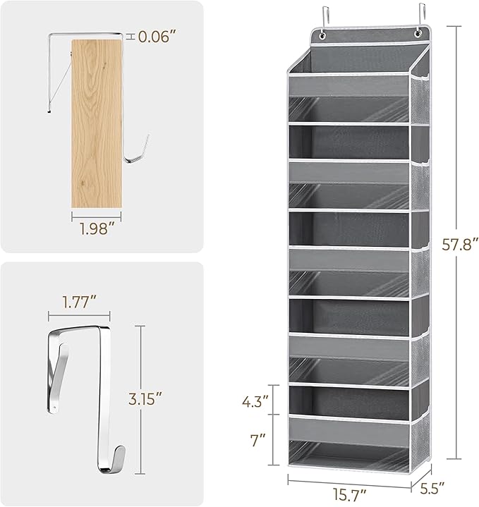 Hanging Yarn Storage Organizer, Large Capacity Knitting Organizer Storage & 5 Mesh Side Pockets, Over the Door Organizer for Crochet Accessories & Knitting Supplies,Gray