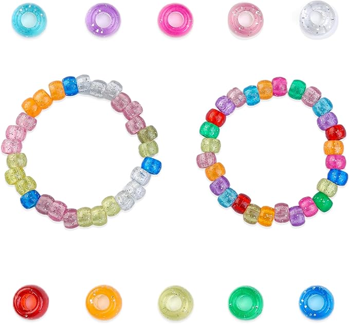 1000pcs Pony Beads, 15 Color Kandi Beads for Bracelets Making Kit, Hair Braids Crafts Jewelry Making Crafts Friendship Necklace Earrings DIY (Sparkling Powder Mixed Color)