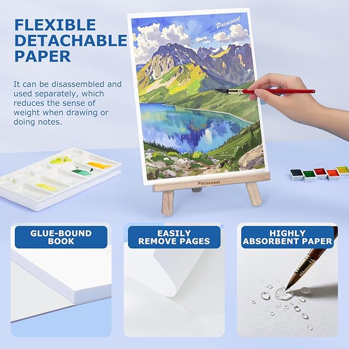 Pacocoast Watercolor Paper Pads, 9"X12" (300gsm/140lb) Cold Press Water Color Sketchbook, 20 Sheets. Perfect for Wet & Dry Media, Painting, Drawing. Ideal Art Supplies for Adults, Blue