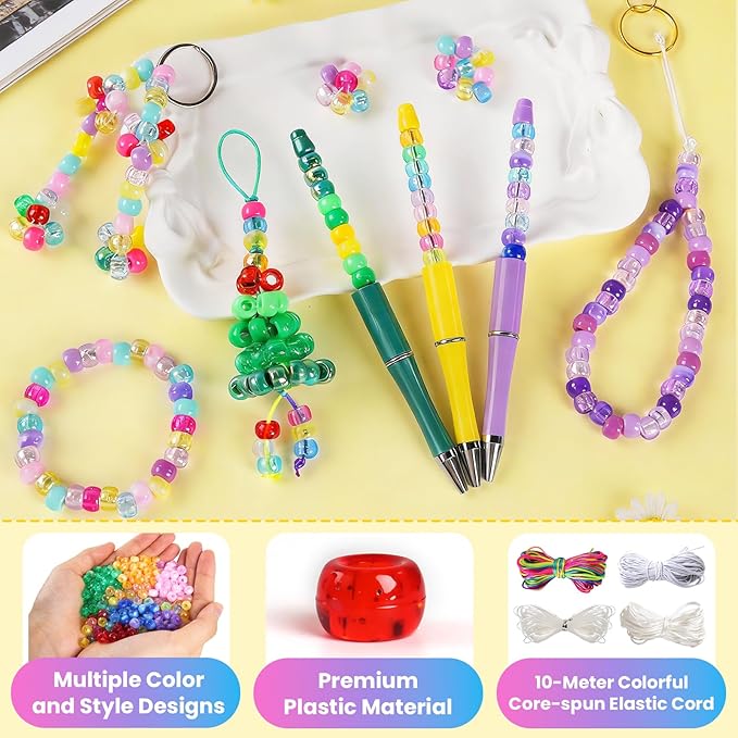 4300Pcs Pony Beads Kit for Bracelets Jewelry Making, 41 Colors Plastic 6×9mm Pony Beads Set Bulk, Friendship Beads for Keychains, Necklaces, DIY Crafts Gifts (100pcs Per Color)
