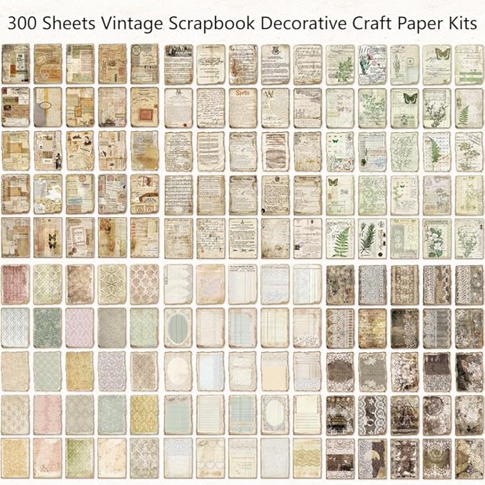 300 Sheets Vintage Scrapbook Paper, Scrapbooking Journaling Supplies Decorative Craft Paper Kits, Ephemera for Junk Journals, Albumn, DIY Crafts Arts