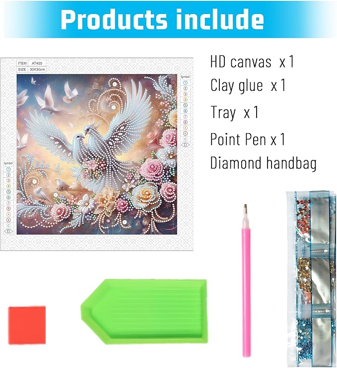 AiYuanzsh Diamond Art Painting Kits for Adults, 5D Special Shape Diamond Art Kits for Beginners, Crystal Rhinestones Diamond Painting for Home Wall Decoration Gift 12×12 inch, Happy White Dove