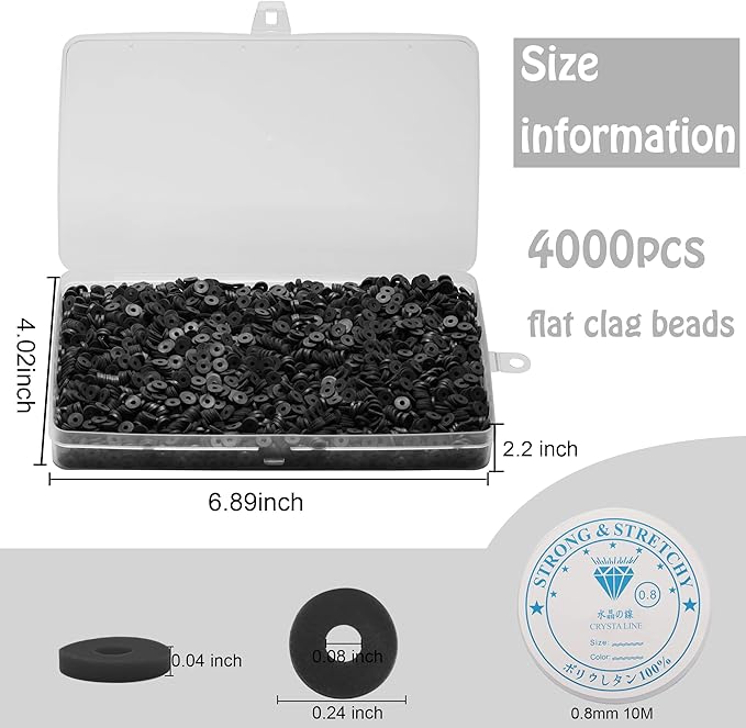 4000 Pcs Clay Beads for Bracelets Making, Polymer Spacer Flat DIY for Jewelry Necklace Earring Making Kit, Preppy Aesthetic Heishi Heshie Thin Disk Beads Assortments Set 4 6 8MM (BK-11-18, 6MM)