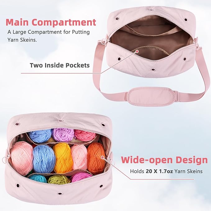 MYBAGZIGN Crochet Bag Organizer for Yarn & Hooks, Large Capacity Yarn Storage Bag with Yarn Holder Holes, Portable Crochet & Knitting Bag for Crocheting on The Go, Craft Travel Bag Gifts for Women