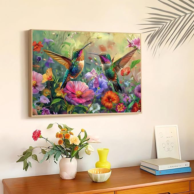 mrpwnle Hummingbird Diamond Art Kits for Adults, Bird Diamond Painting Kits for Beginners, 5D Diamonds Painting, DIY Full Drill Gem Art Crafts Kit Home Wall Decor Gifts 16x12 inch