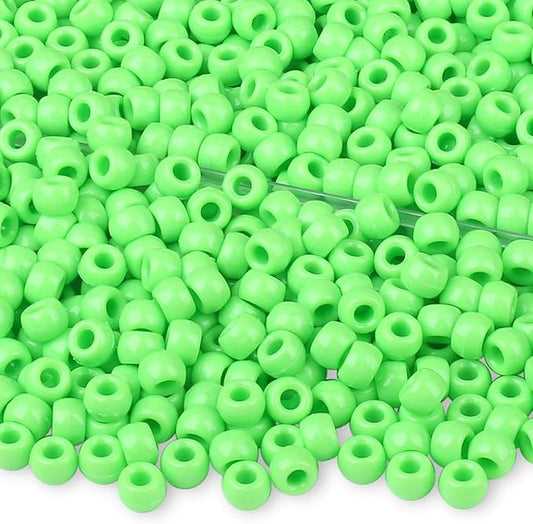 1000 Pc Boxed Fresh Green Pony Beads Bulk, 9MM Plastic Craft Beads with Large Hole, Green Hair Bead for Braids, Bracelet Bead for Jewelry Making