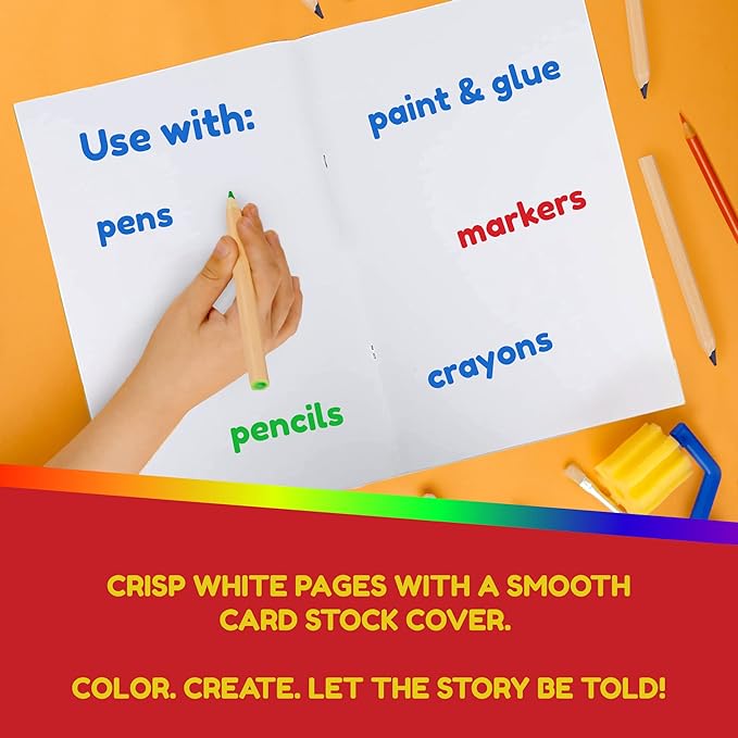 hygloss blank books - bulk 6 pack – 8.5" x 11" a4 assorted colors – paperback blank books for kids to write stories, doodle art – plain drawing sketchbook, unlined journal, notebook without lines