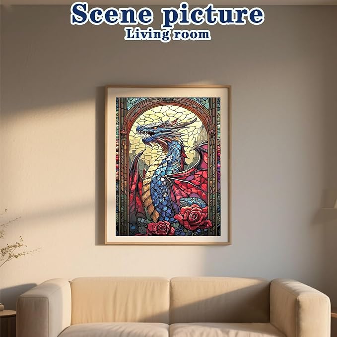 DOTZSO Dragon Diamond Painting Kits for Adults, Easy DIY 5D Round Full Drill Diamond Art kit Diamond Dot Crystal Gem Art and Craft for Beginners Home Wall Decor 12x16 Inches