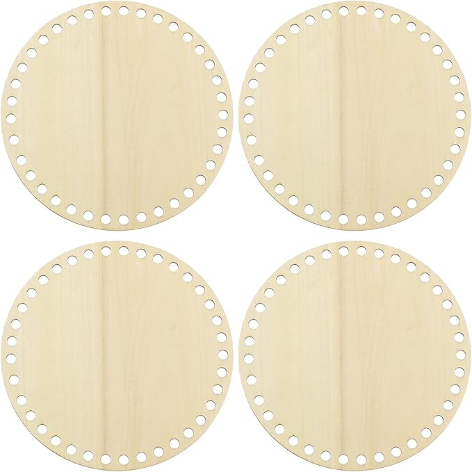 PATIKIL 6" Diameter Crochet Basket Bottom, 4Pcs Round Blank Crochet Knitting Wooden Base for DIY Craft Weaving Basket Making Supplies Home Decoration, Wood Color