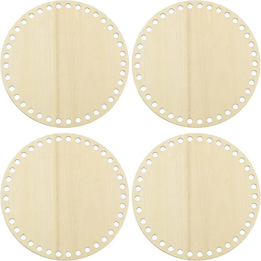 PATIKIL 6" Diameter Crochet Basket Bottom, 4Pcs Round Blank Crochet Knitting Wooden Base for DIY Craft Weaving Basket Making Supplies Home Decoration, Wood Color