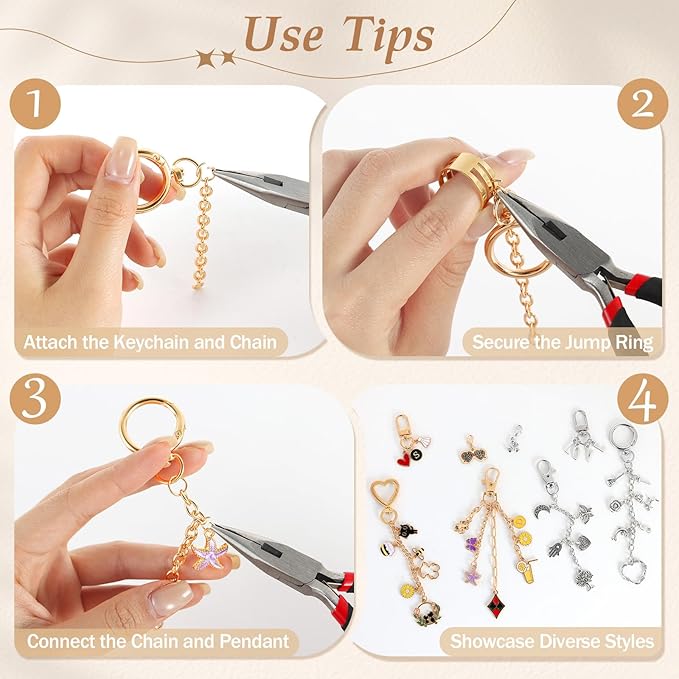 Zefy 552Pcs Charms Lip Gloss Keychain Making Kit, Gold Silver Bag Charm Kit, Including 214 Charms 24 Key Chain Clips with Organizer Box, DIY Craft Supplies for Jewelry Making and Gifts